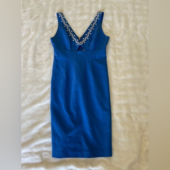 Alice + Olivia Royal Blue Rhinestone Shift Midi Dress